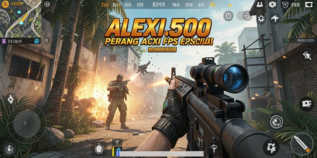 Screenshot gameplay ALEXIS500 menunjukkan aksi pertempuran yang mendebarkan.