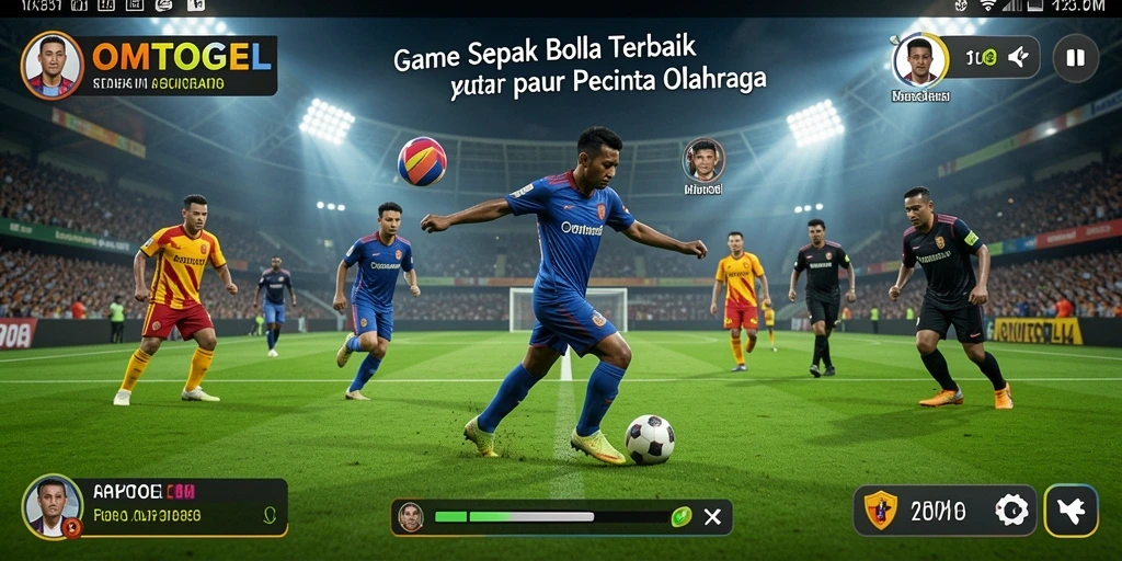 Gameplay seru OMTOGEL yang menampilkan aksi di lapangan sepak bola.