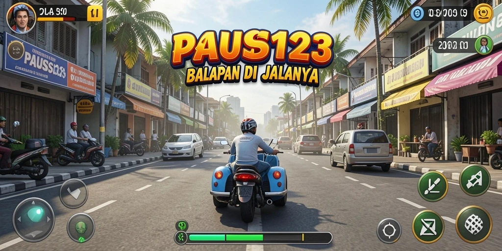 Screenshot utama PAUS123 menampilkan aksi balap seru di trek yang menantang.