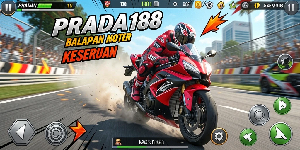 Gameplay PRADA188: balapan motor yang seru dan menegangkan.