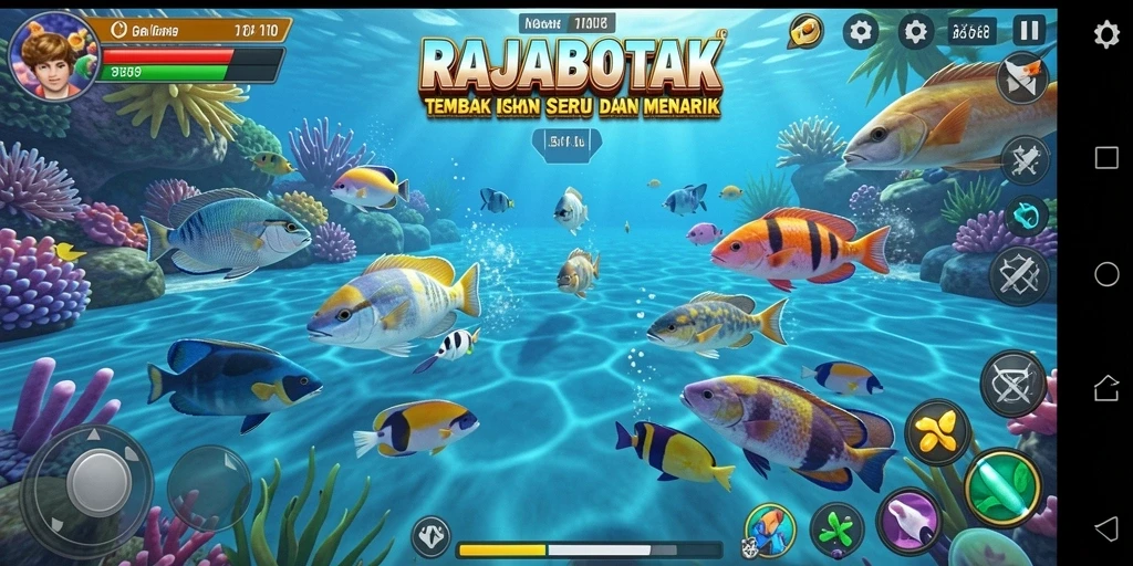 Tangkapan layar gameplay seru dalam RAJABOTAK Tembak Ikan.