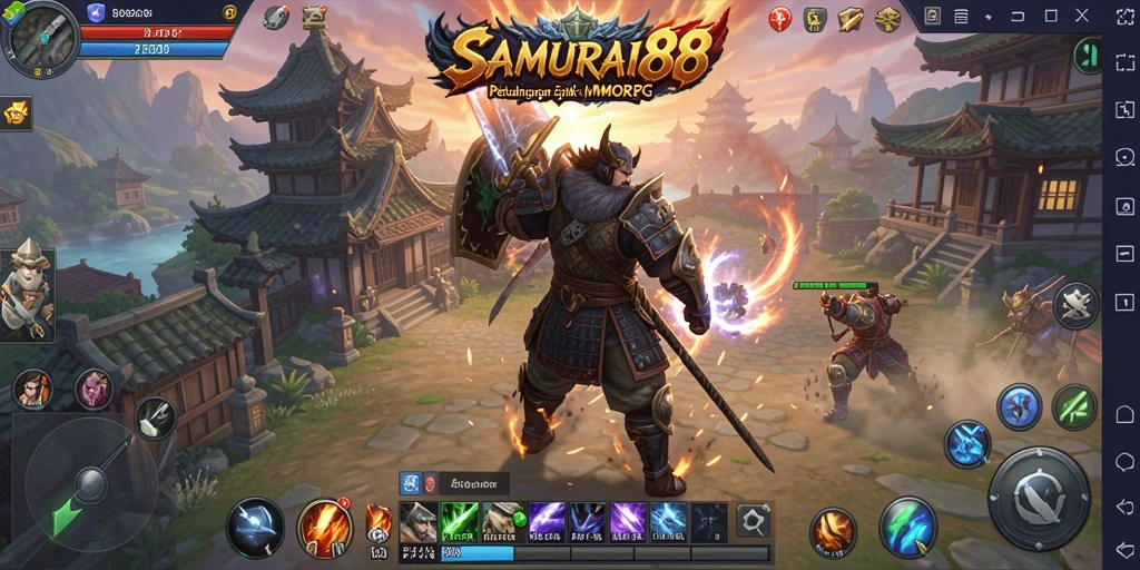 Tampilan gameplay mendebarkan di dunia <strong>SAMURAI88</strong> yang luas.