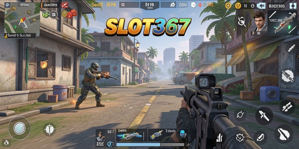 Screenshot utama SLOT367 menampilkan aksi mendebarkan dalam gameplay TPS.